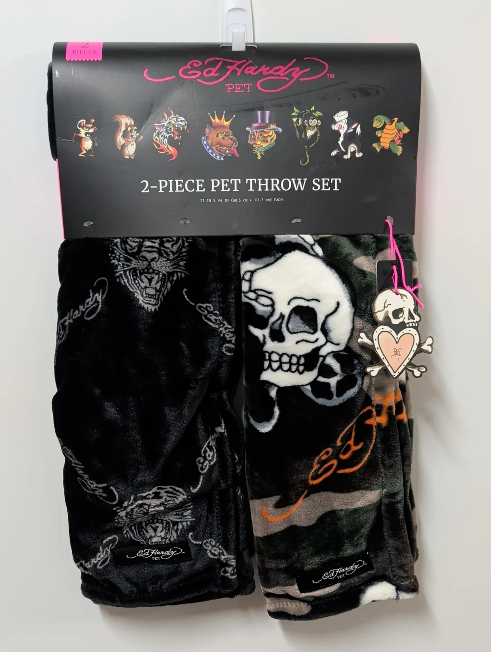 Ed Hardy 2-Piece Y2K Tattoo Print Pet Throw Blanket Set